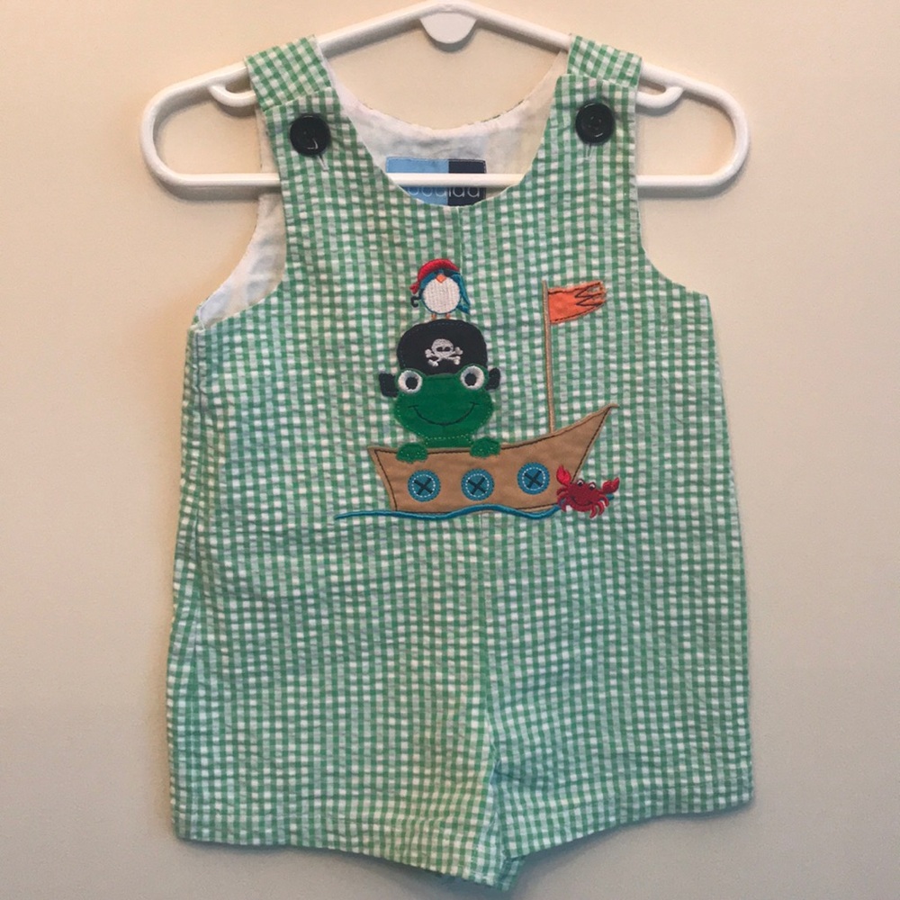 Good Lad 9m green and white frog overall